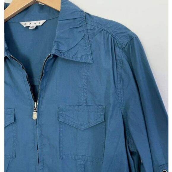 CAbi Women Cargo Utility Blue Fly Away Jacket Cotton Size Large F15 - Picture 6 of 10